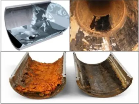 imagen de la corrosión del oleoducto desde el interior