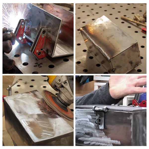 los principiantes en soldadura sueldan una caja de taller de metal simple