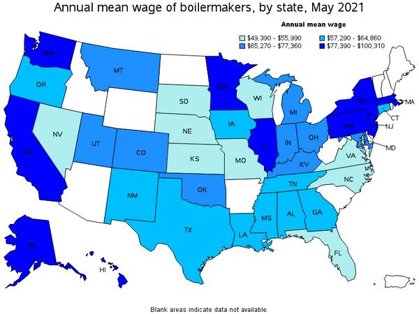 Salario medio anual de caldereros por entidad federativa mayo 2021