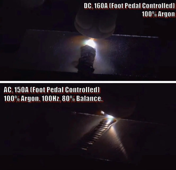Cómo va la soldadura TIG de aluminio cuando se usa CC y gas de protección argón 100 y contrasta los resultados cuando se usa CA