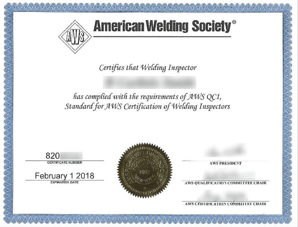 Certificado de inspector de soldadura certificado